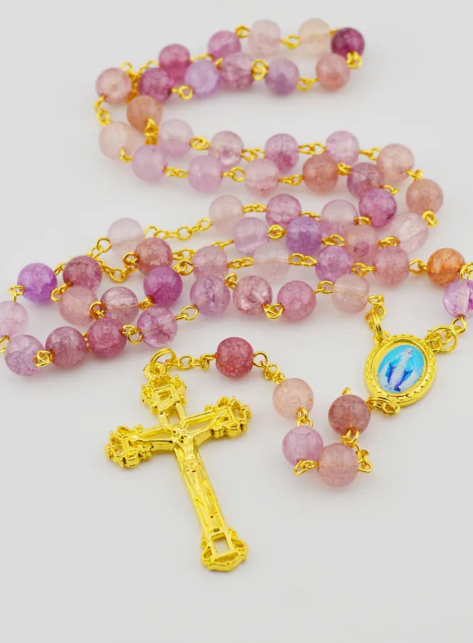 Rosary with Purple Glass Beads - Miraculous Virgin (pic 2)