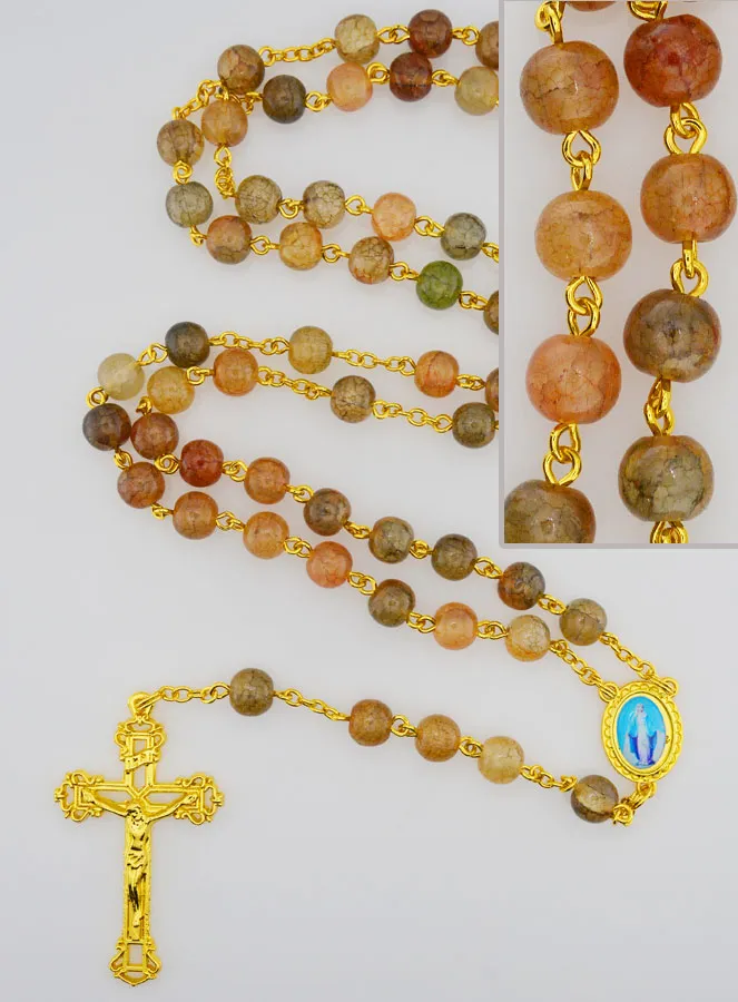 Brown Glass Bead Rosary - Miraculous Medal (pic 1)