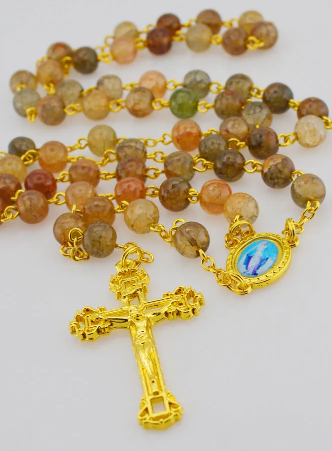 Brown Glass Bead Rosary - Miraculous Medal (pic 2)