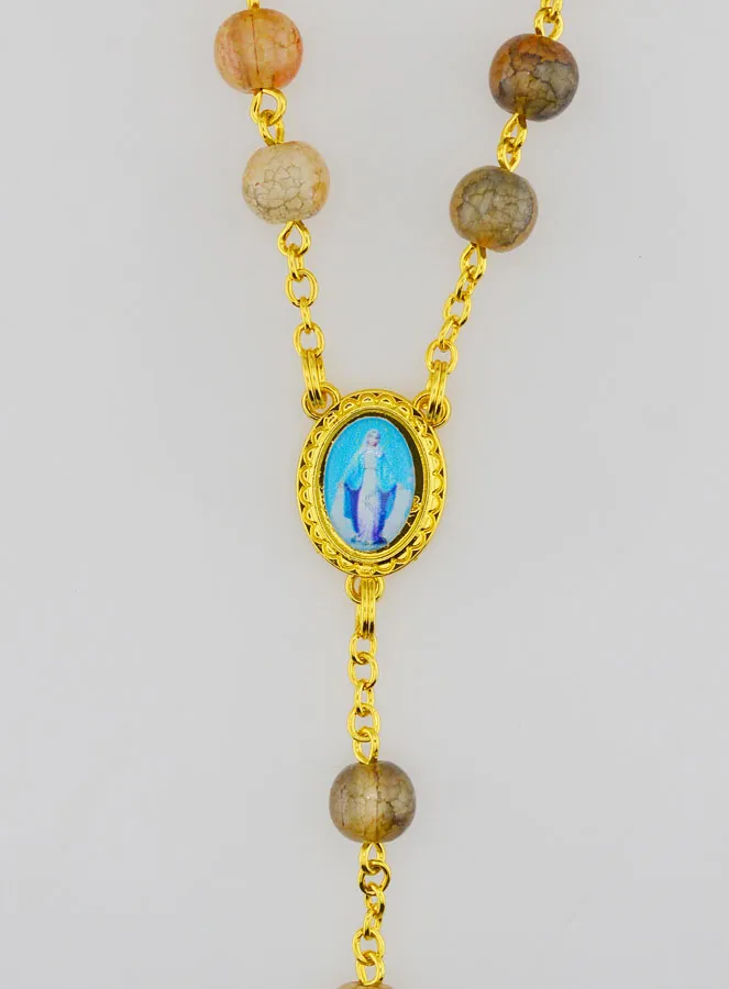 Brown Glass Bead Rosary - Miraculous Medal (pic 4)