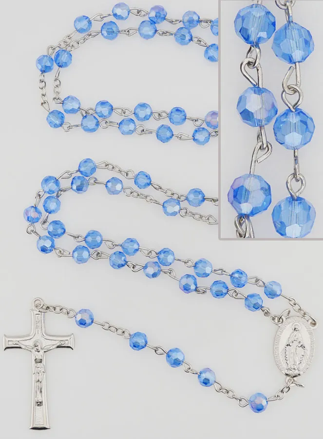 Faceted Blue Bead Rosary - Miraculous Medal (pic 1)