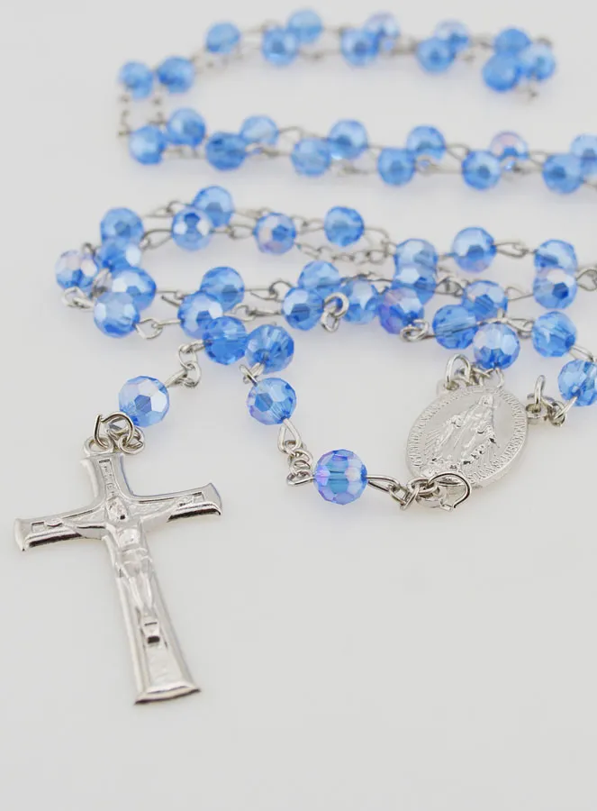 Faceted Blue Bead Rosary - Miraculous Medal (pic 2)