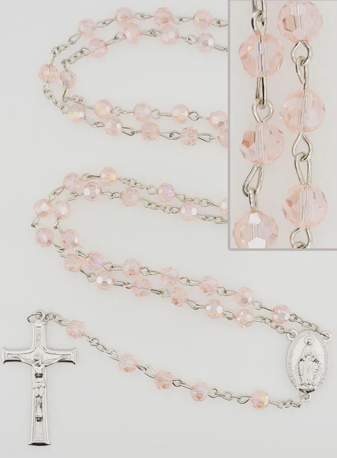 Faceted Pink Bead Rosary - Miraculous Medal (pic 1)