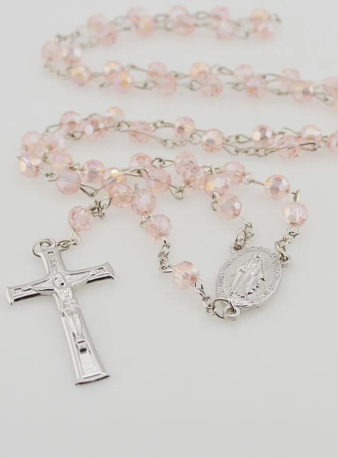 Faceted Pink Bead Rosary - Miraculous Medal (pic 2)