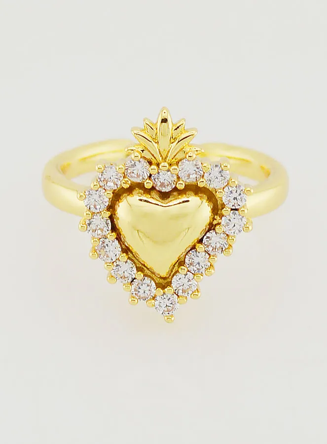 Adjustable Ex Voto Ring in Golden Brass and Rhinestones (pic 1)