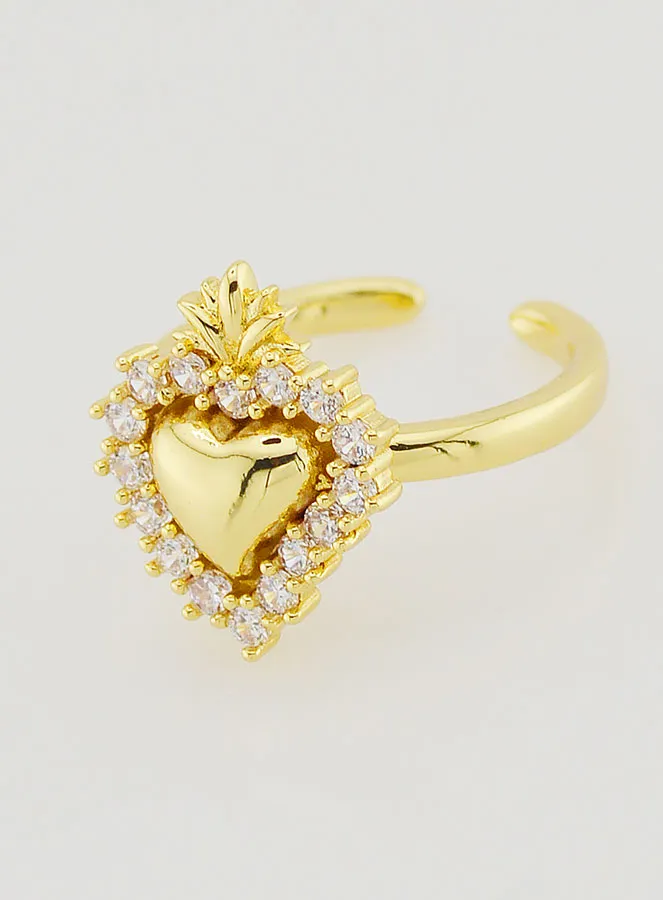 Adjustable Ex Voto Ring in Golden Brass and Rhinestones (pic 2)