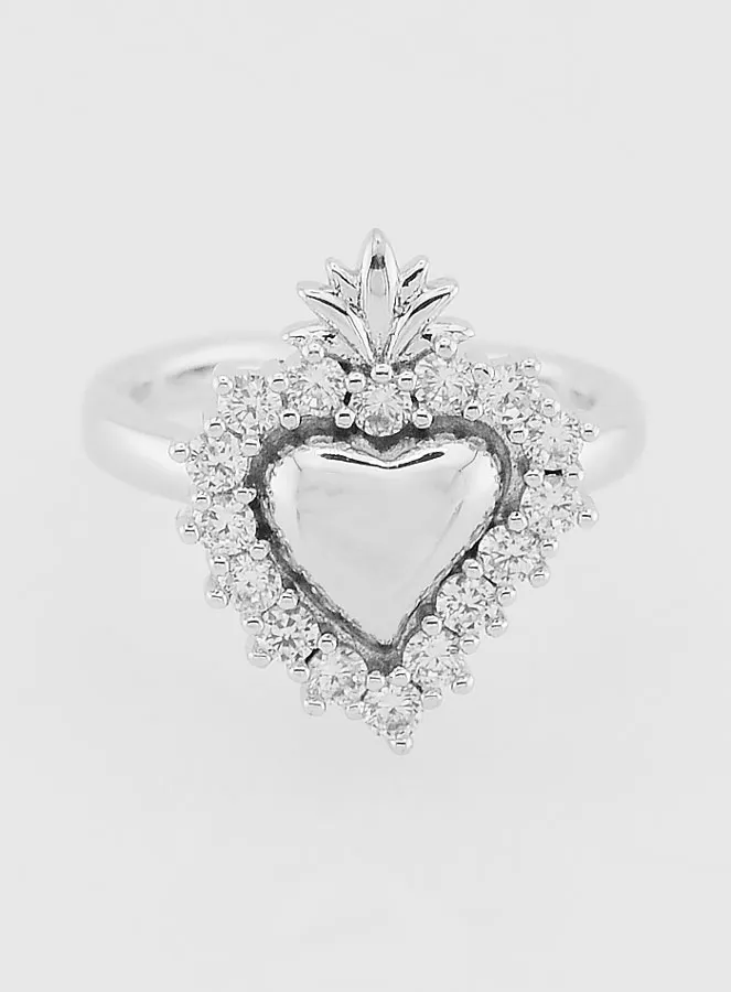 Adjustable Ex Voto Ring Silvery Brass and Strass (pic 1)