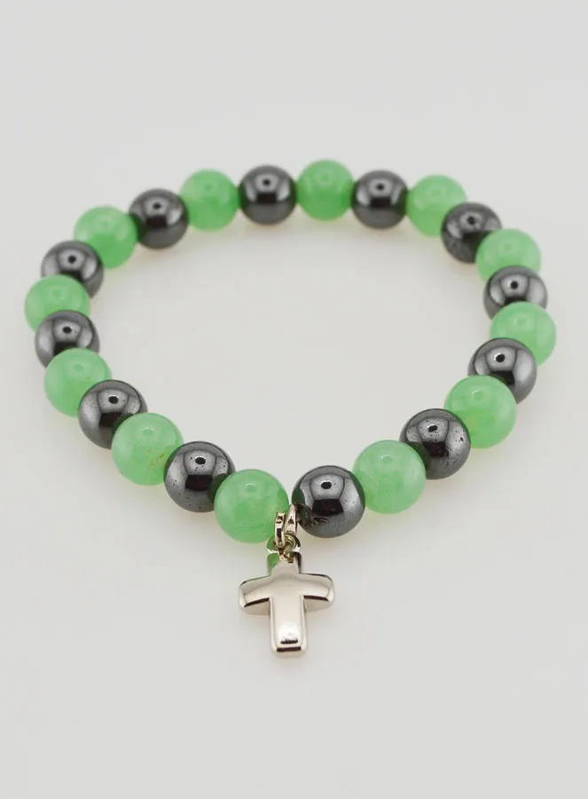 Religious Bracelet with Cross - Hematite and Aventurine (pic 2)