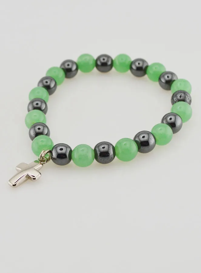 Religious Bracelet with Cross - Hematite and Aventurine (pic 4)