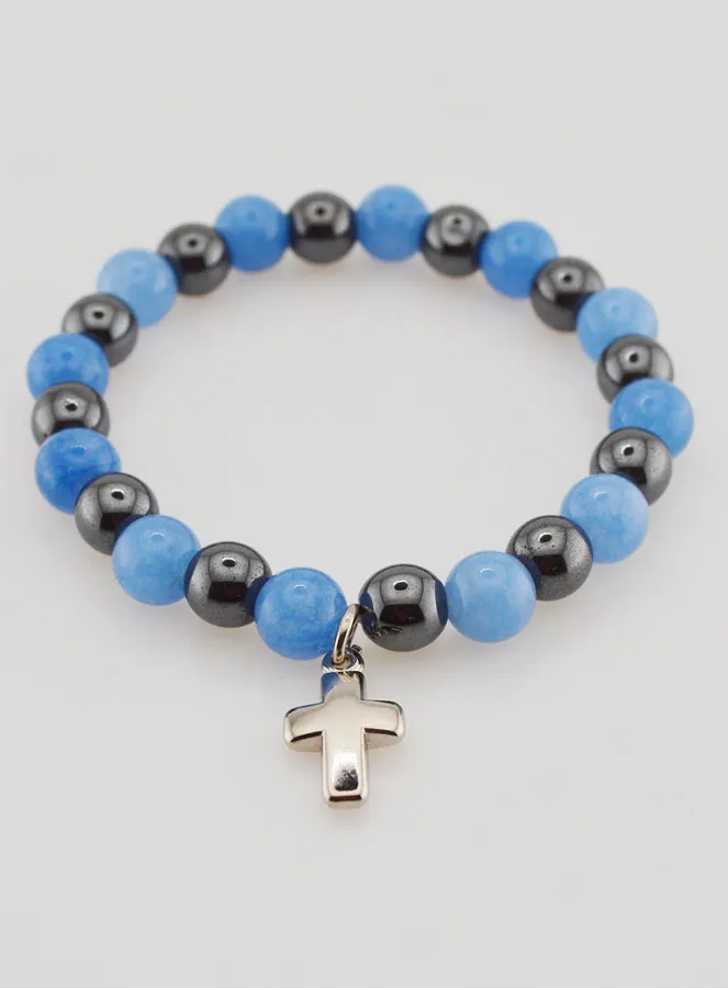 Religious Bracelet with Cross - Hematite and Angelite (pic 2)