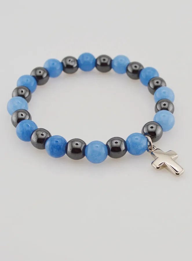 Religious Bracelet with Cross - Hematite and Angelite (pic 3)