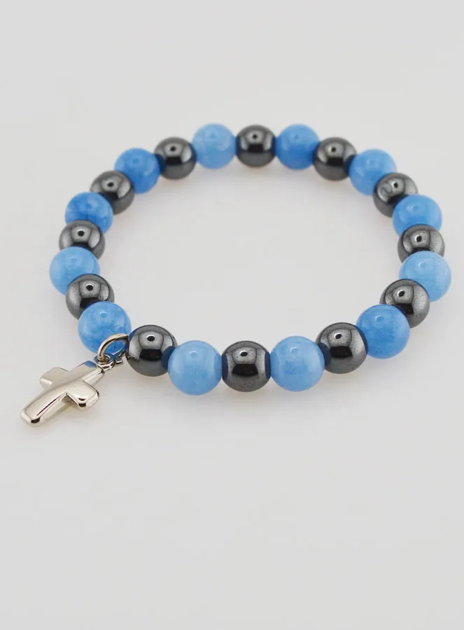 Religious Bracelet with Cross - Hematite and Angelite (pic 4)