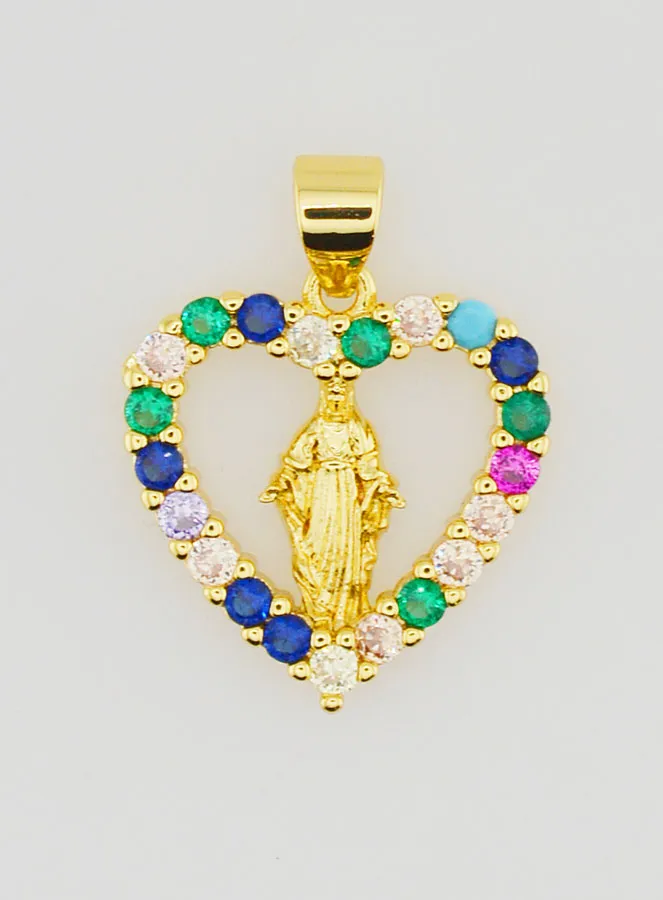 Coloured Heart Pendant - Miraculous Virgin Mary (pic 1)