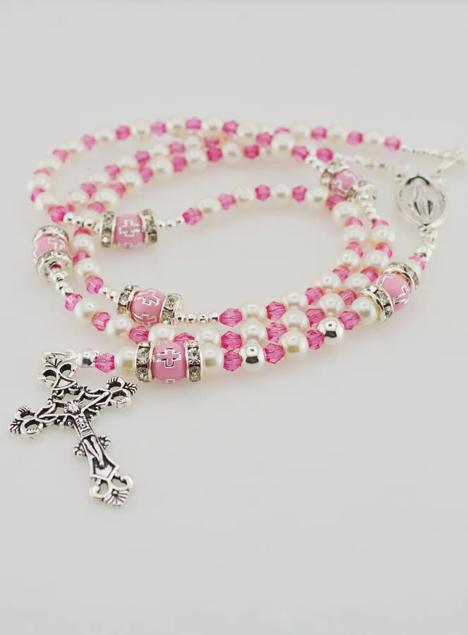 Virgin Mary Rosary with Clasp - Pink Beads (pic 2)