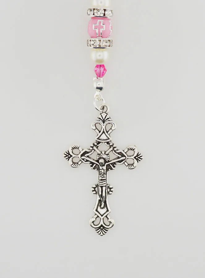 Virgin Mary Rosary with Clasp - Pink Beads (pic 3)