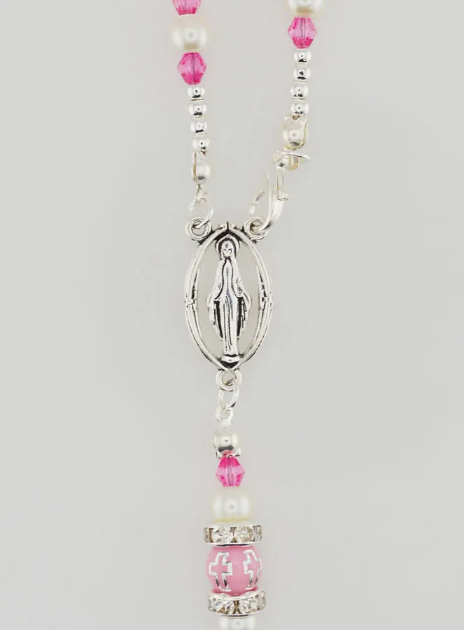 Virgin Mary Rosary with Clasp - Pink Beads (pic 4)