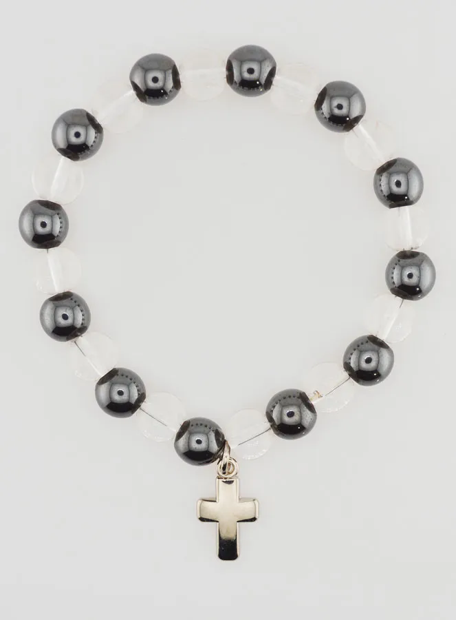 Bracelet With Cross - Hematite and Rock Crystal (pic 1)