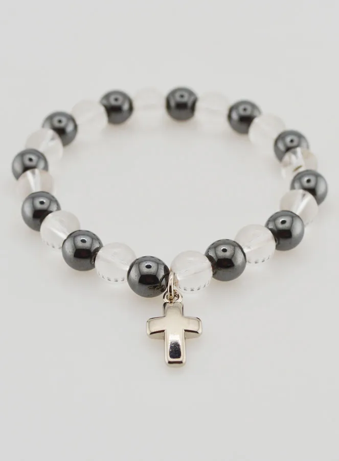 Bracelet With Cross - Hematite and Rock Crystal (pic 2)