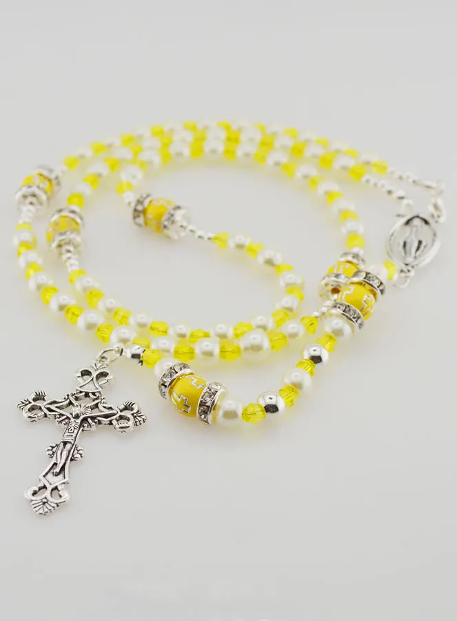 Rosary with Clasp Virgin Mary - Yellow beads (pic 2)