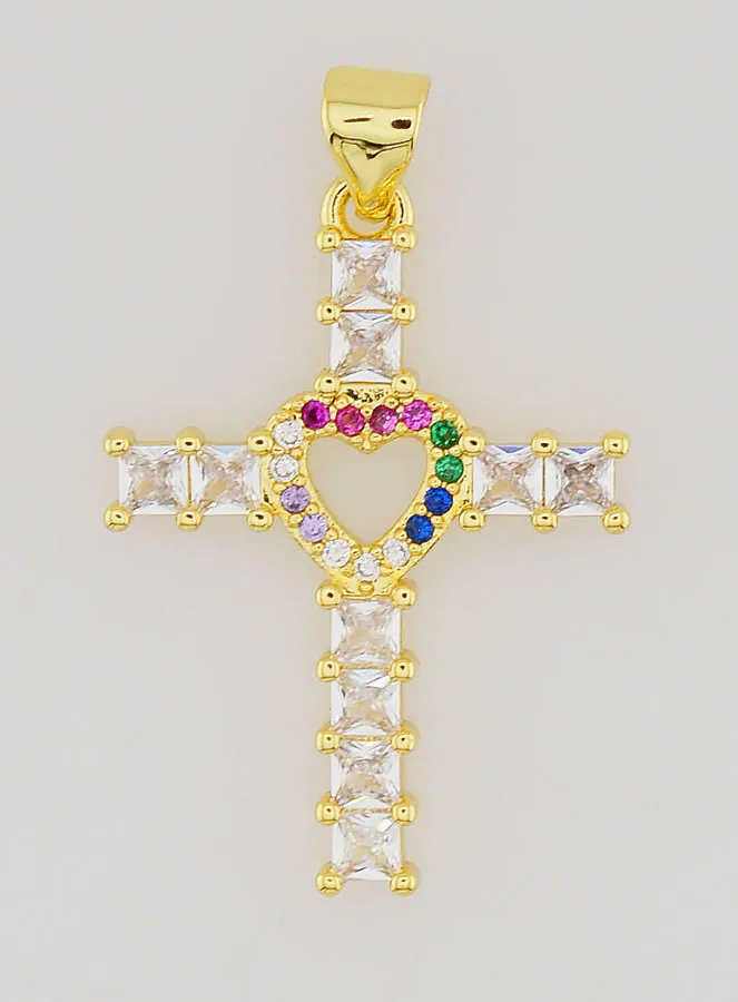 Cross Heart Pendant with Zirconia - 25mm (pic 1)