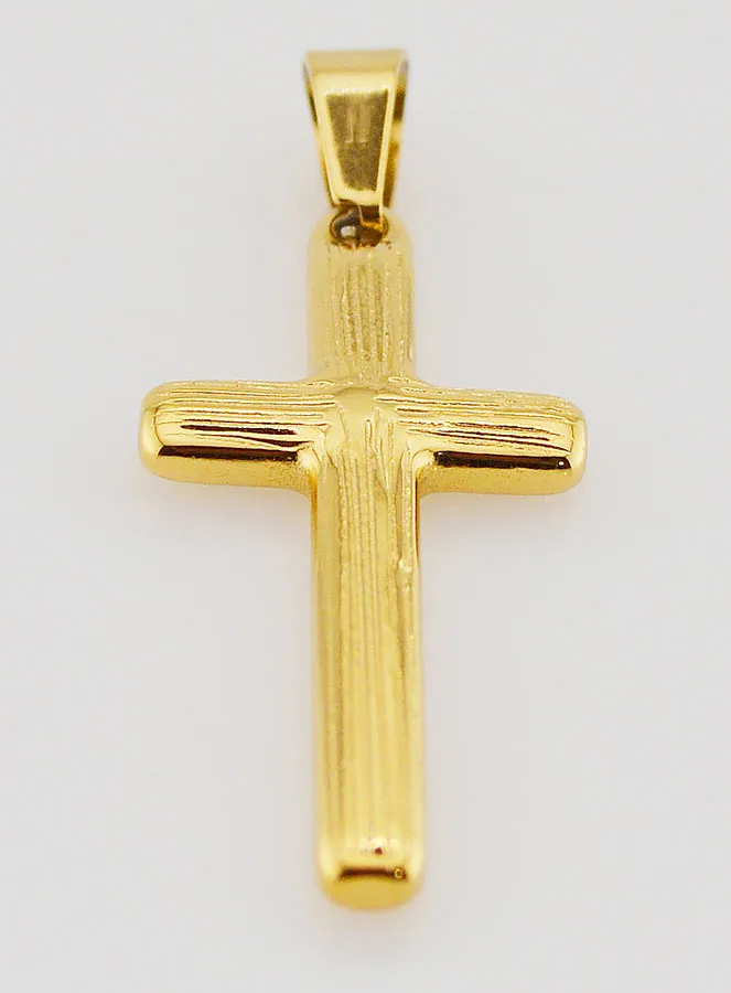 Striated Cross Pendant in Golden Stainless Steel - 35mm (pic 2)