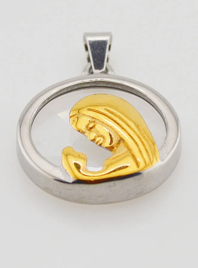 Virgin Mary in Prayer Medal 20mm - Glass and Stainless Steel (pic 2)