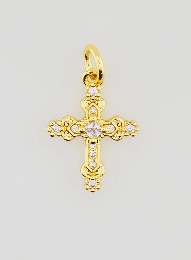 Golden Baroque Cross Pendant - 15mm (pic 1)