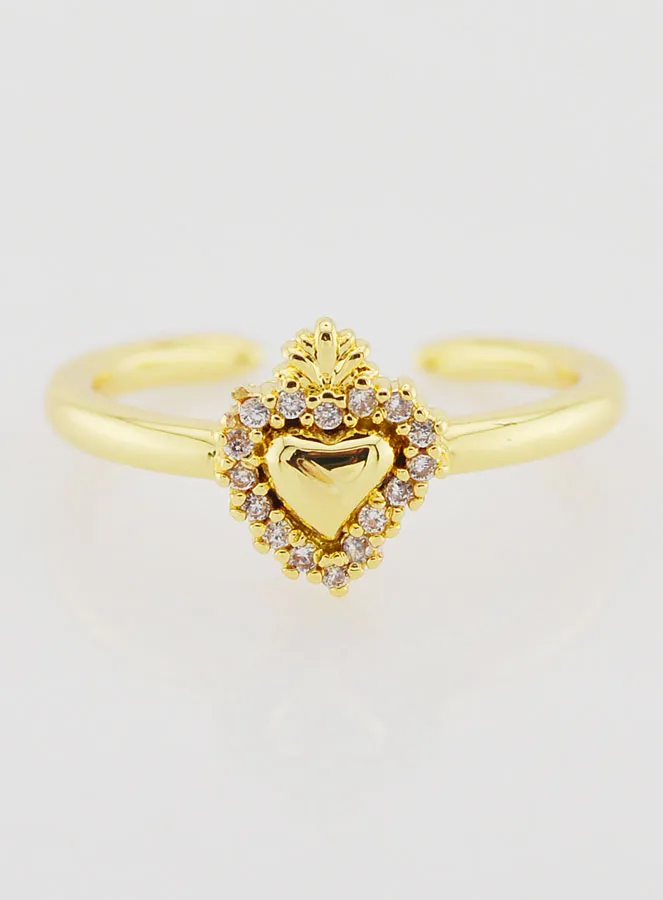 Adjustable Ex Voto Ring Golden Brass and Stones (pic 1)