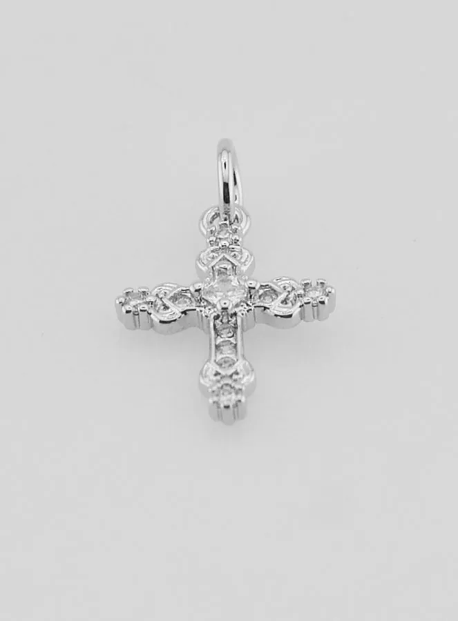 Silvery Baroque Cross Pendant - 15mm (pic 2)
