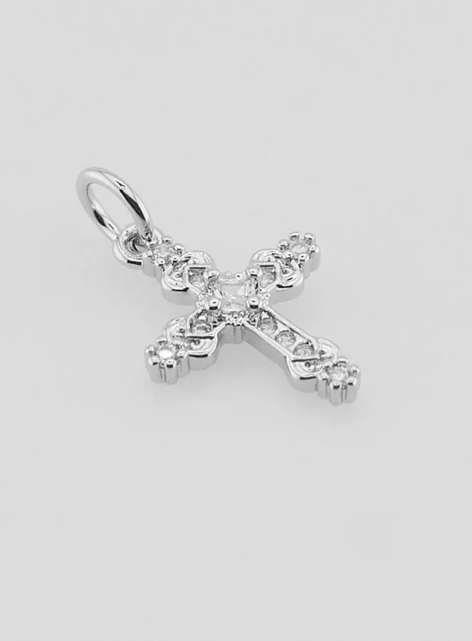 Silvery Baroque Cross Pendant - 15mm (pic 3)