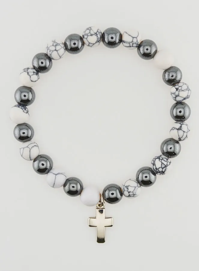 Gemstone Bracelet Hematite and Howlite (pic 1)