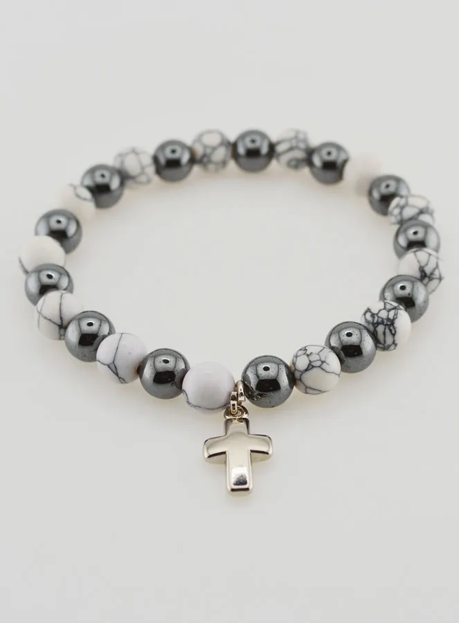 Gemstone Bracelet Hematite and Howlite (pic 2)