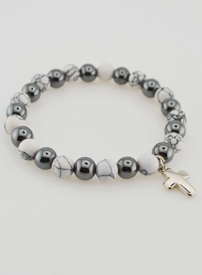 Gemstone Bracelet Hematite and Howlite (pic 4)