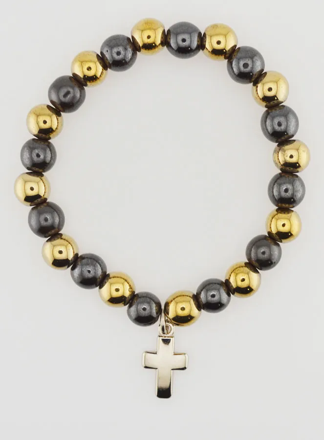 Religious Bracelet with Cross - Hematite and Pyrite (pic 1)