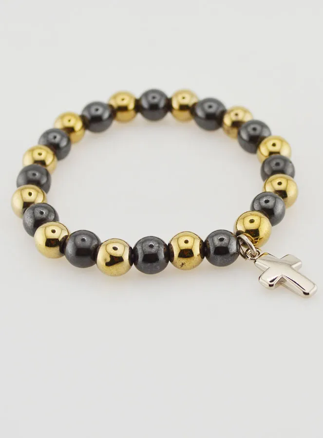 Religious Bracelet with Cross - Hematite and Pyrite (pic 3)