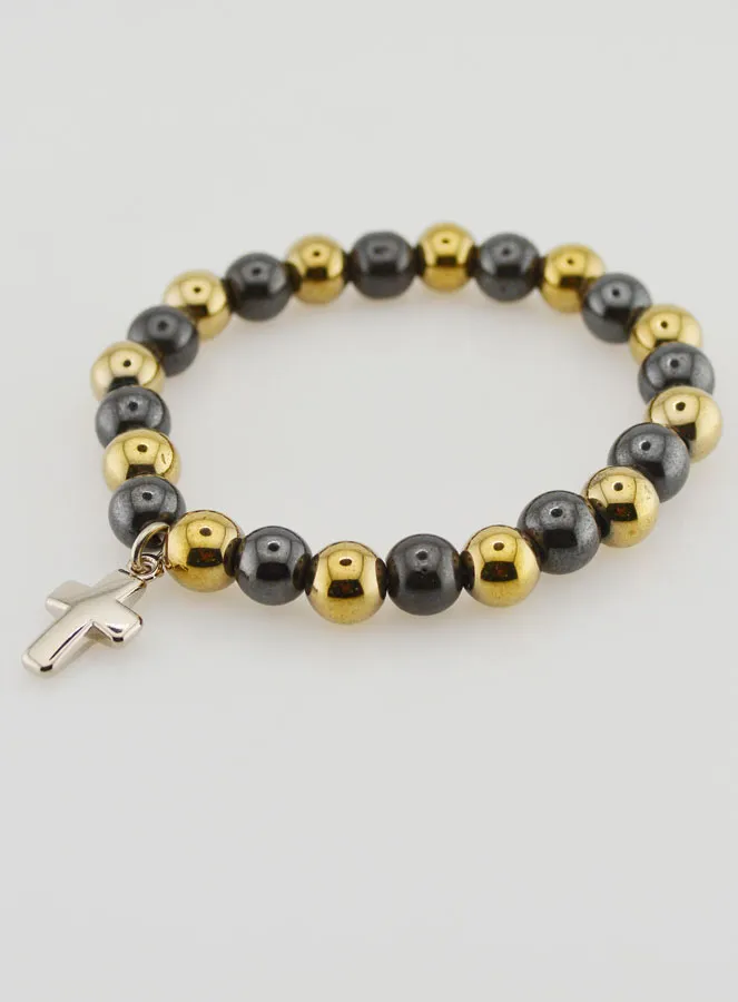 Religious Bracelet with Cross - Hematite and Pyrite (pic 4)