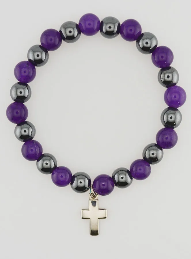 Hematite and Amethyst Gemstone Bracelet (pic 1)