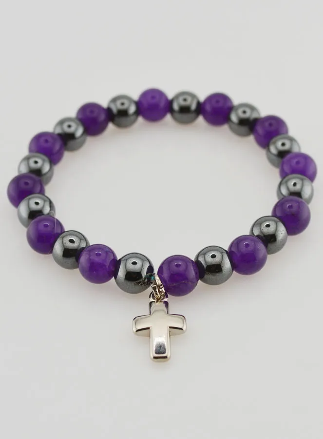 Hematite and Amethyst Gemstone Bracelet (pic 2)