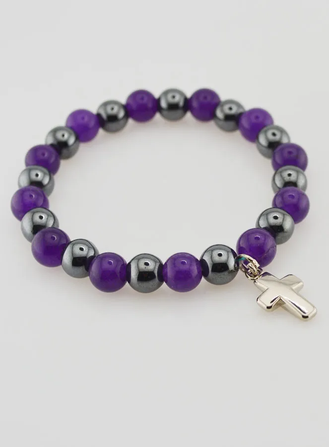Hematite and Amethyst Gemstone Bracelet (pic 3)