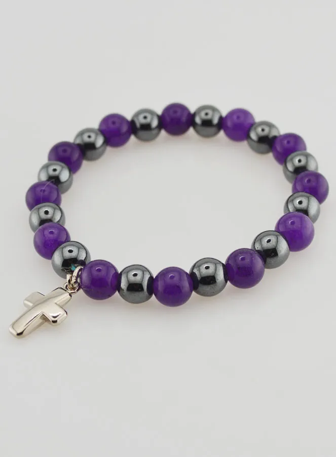 Hematite and Amethyst Gemstone Bracelet (pic 4)