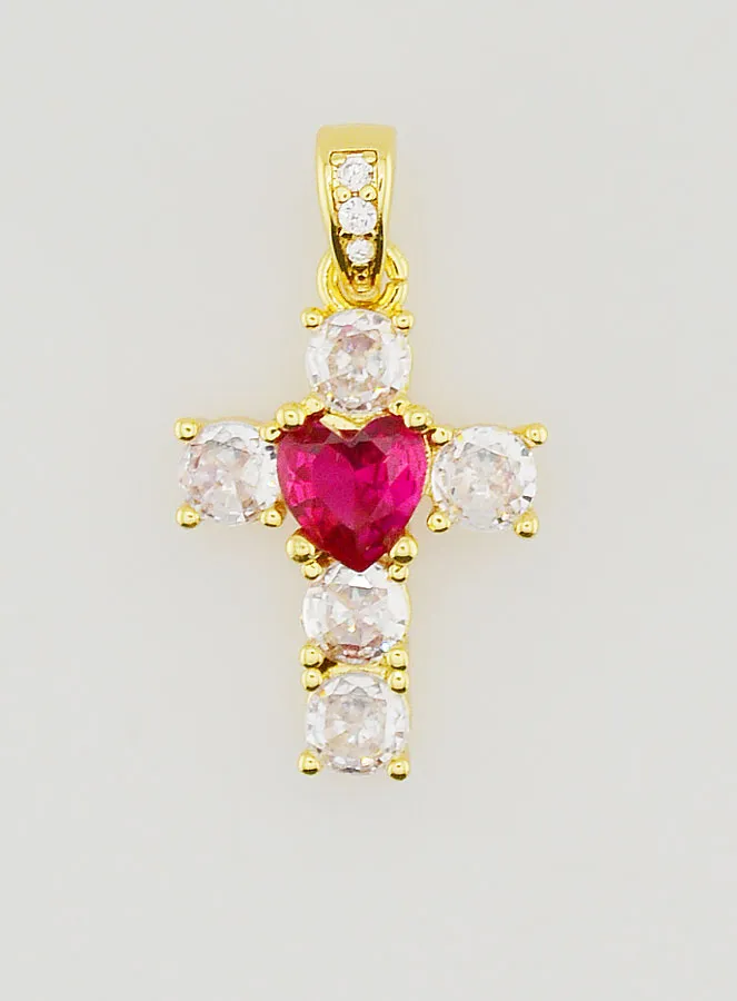 Cross Pendant Red Heart – 15mm (pic 1)