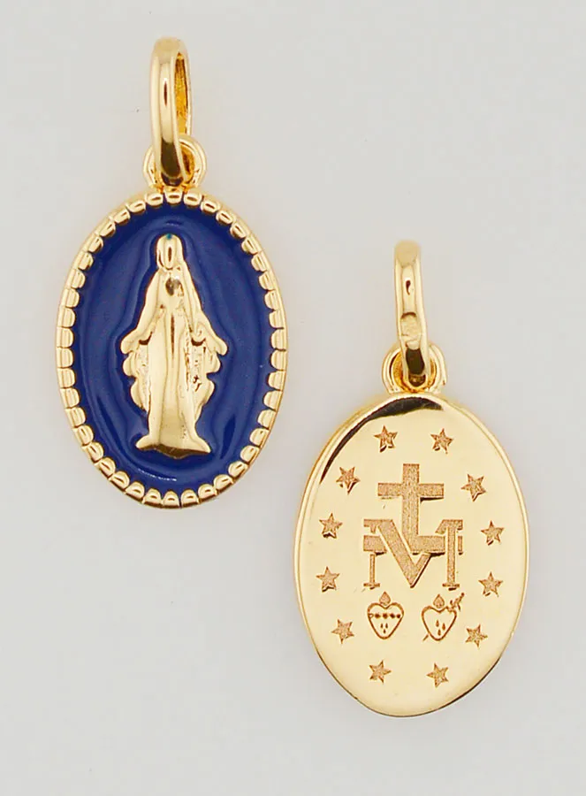 Gold Plated Miraculous Medal with Blue Enamel (pic 1)