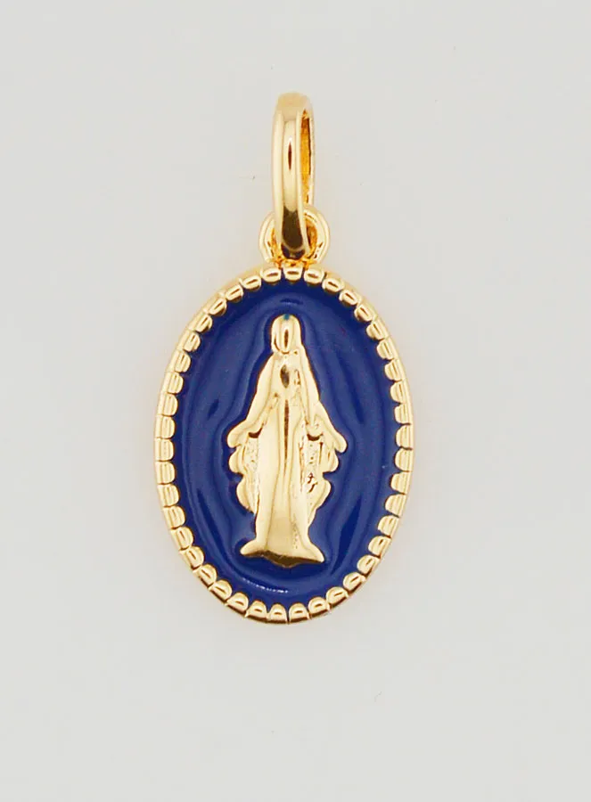 Gold Plated Miraculous Medal with Blue Enamel (pic 3)
