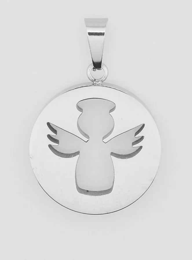 Guardian Angel Openwork Medal in Stainless Steel - 18mm (pic 1)