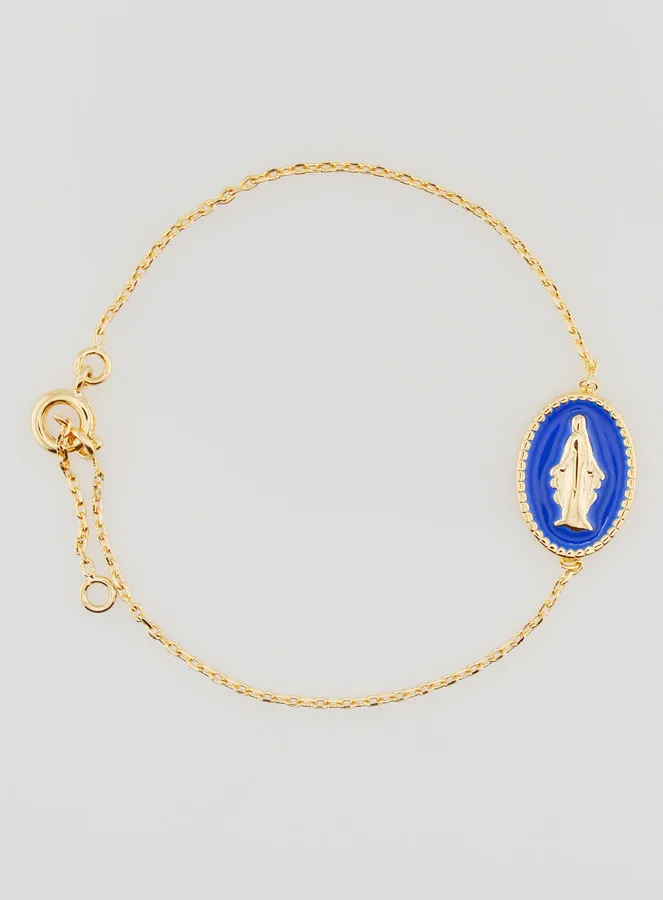 Miraculous Medal Bracelet - Gold Plated and Blue Enamel (pic 1)