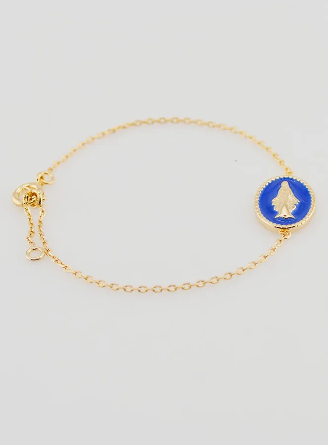 Miraculous Medal Bracelet - Gold Plated and Blue Enamel (pic 2)