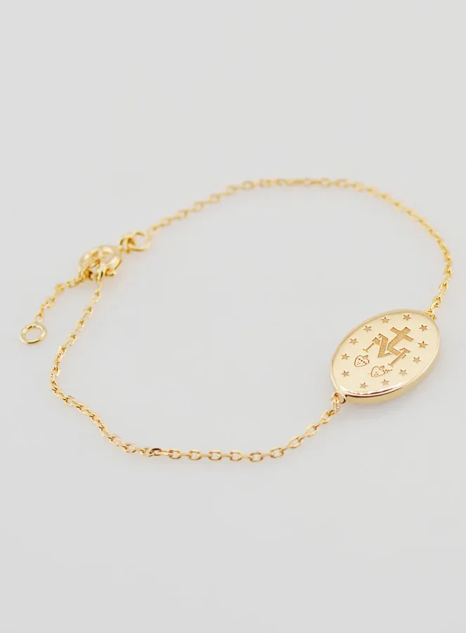 Miraculous Medal Bracelet - Gold Plated and Blue Enamel (pic 3)