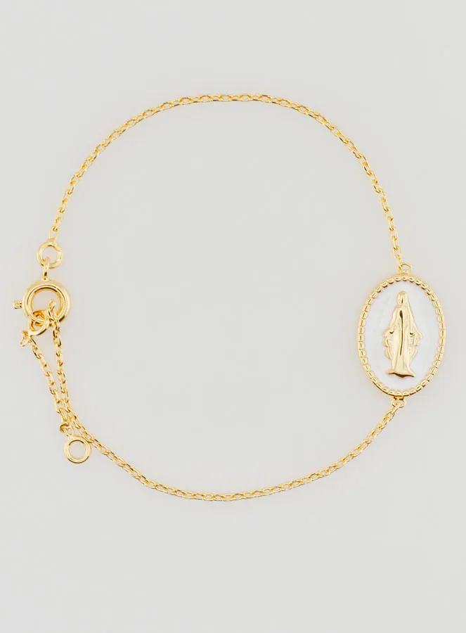 Miraculous Medal Bracelet - Gold Plated and White Enamel (pic 1)