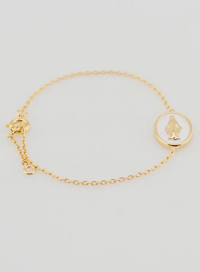 Miraculous Medal Bracelet - Gold Plated and White Enamel (pic 2)