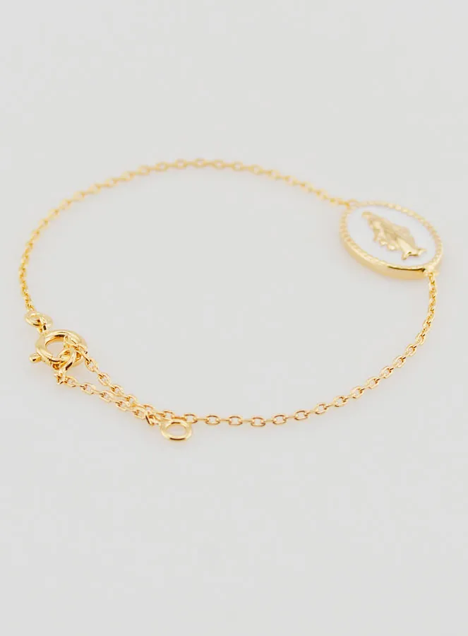 Miraculous Medal Bracelet - Gold Plated and White Enamel (pic 3)